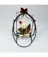 Snowman Christmas Ornament Swing Decoration Blk Metal Ceramic Poinsettia... - $9.70