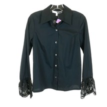 NWT Womens Size XS Tracy Reese Black Stretch Cotton Lace Trim Button Front Shirt - £33.86 GBP