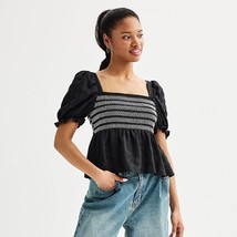 Juniors&#39; Dizzy Lizzy Smocked Short Sleeve Top, Girl&#39;s, Size: Small, Black - $12.99