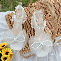 Wedding Sandals White Lace bow  Rhinestone Bow Ribbon Sweety Princess Style Lowe - £27.13 GBP