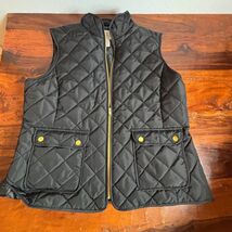 St Johns Bay Womens Quilted Vest Black Gold Zip Snap Pockets XL Equestri... - $17.82