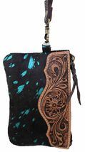 Women's Acid Wash Hair-On Tooled Leather Small Wallet Wristlet Pouch 18R... - $22.76