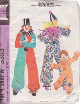 McCALL&#39;S PATTERN 3353 SZ LARGE ADULT CLOWN COSTUMES - $10.00
