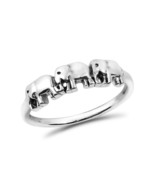 Family of Three Elephants Parade Sterling Silver Band Ring-9 - £12.50 GBP