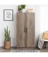 Bedroom Armoire Wardrobe Cabinet with Hanging Rail in Grey Brown Wood Fi... - $417.99
