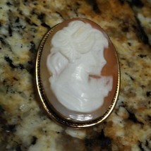 Vintage Yellow Gold Silver 800 Carved Cameo Right Face Brooch 4 Gram Pin Pendant - £116.81 GBP
