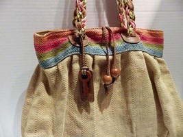 FOSSIL Woven Fabric Summer Soft Shoulder Bag Wood Key and Beads Rainbow Band - £19.73 GBP