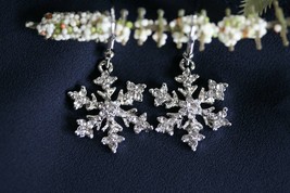 Rhinestone French Hook Snowflake Earrings, Drop Snowflake Earrings  - £14.33 GBP