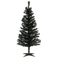 NEW National Tree Co. 4&#39; Artificial Black Tinsel Prelit Halloween Tree w/ stand - £38.07 GBP