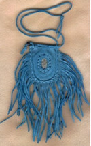 Small Handcrafted Turquoise Colored Leather Whatever Bag with Shell cabo... - $40.00