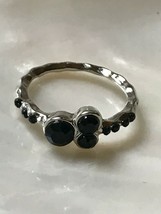Estate Thin Wavy SIlvertone with Black Rhinestones Stacking Band Ring Size 7.5   - £8.30 GBP