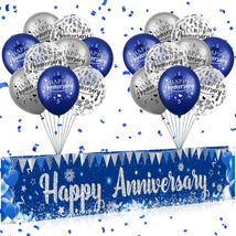 Blue Happy Anniversary Decorations for Men Women, Silver Blue Happy Anni... - $23.85