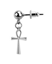 Egyptian Ankh Cross Silver Tone Stainless Steel Helix Bead Ball Stud Ear... - $9.49