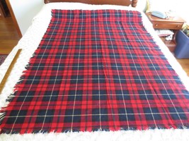 RED &amp; BLACK Wool or Wool Blend PLAID Fringed SCARF or COVER - 46&quot; x 61&quot; - $20.00