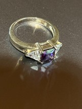 Avon Signed 925 SIlver Marked Band w Dark Purple Princess Cut Flanked by Clear - £15.29 GBP