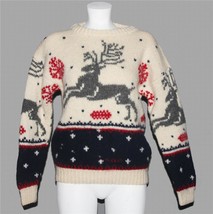 VTG Reindeer Snowflakes Super Thick Wool Sweater Marked as &quot;SAMPLE&quot; Wm&#39;s... - £39.16 GBP