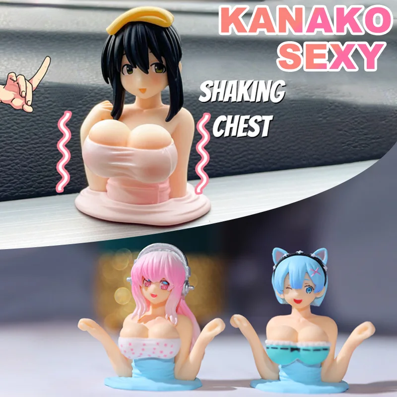 Sexy Kanako Chest Shaking Girls Car Ornaments Cartoon Kawaii Anime Statue Car - £8.57 GBP+