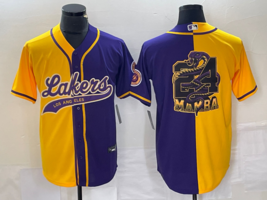 Men&#39;s Lakers Baseball Jersey Two Tone MAMBA 24 Baseball Jersey Gold Purple - £31.88 GBP