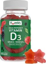 YUM-V&#39;S Vitamin D3 Gummies 5000 IU 125mcg Non-GMO, Gluten-Free- 60 Count - $173.59 MXN