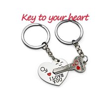 2pcs/set Cute Key Ring Lovers Jewelry Couples Keyring Metal Heart+Arrow &quot;Key To  - £7.09 GBP