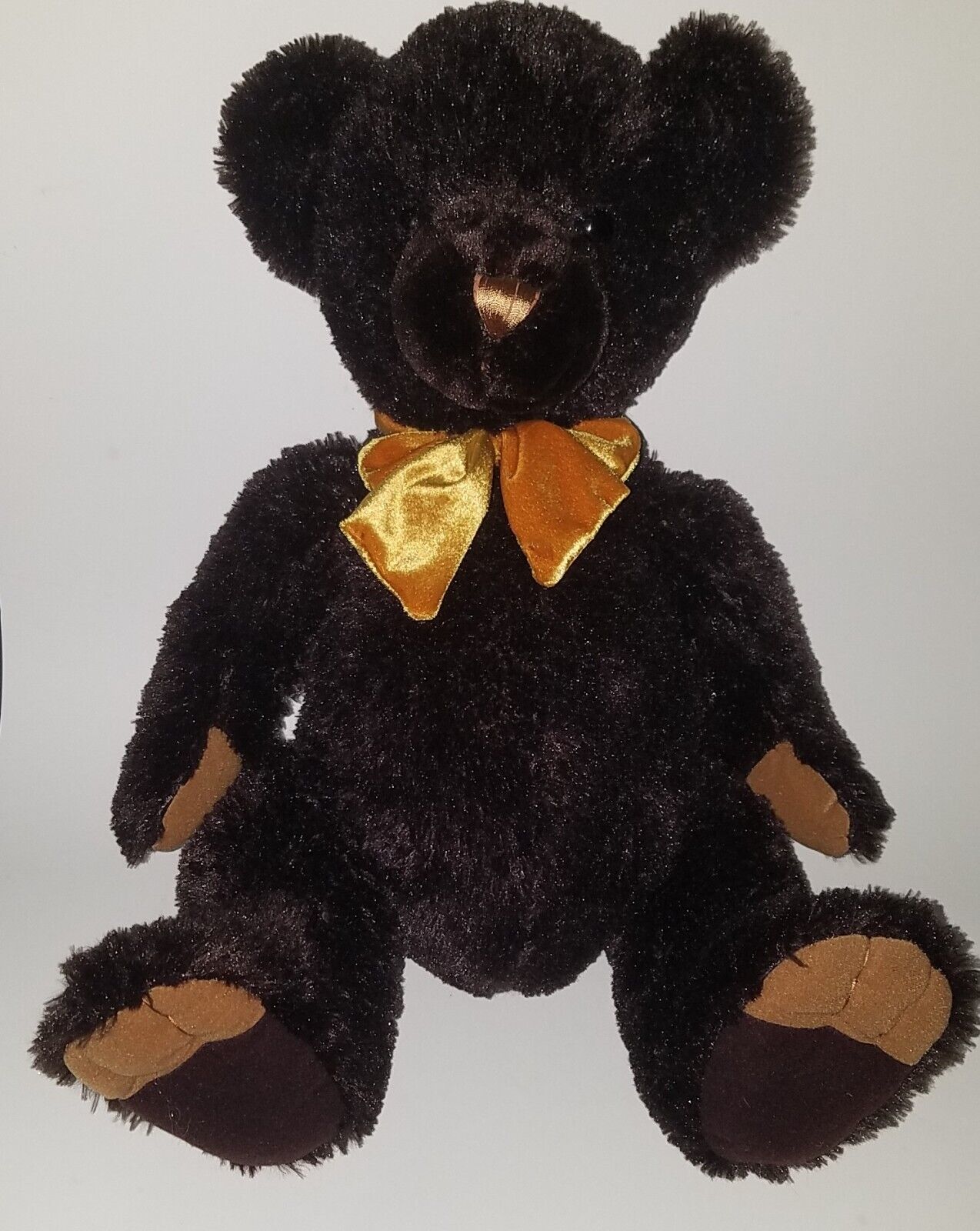 Golden Bear Co Dark Brown Teddy Bear Plush 17" Stuffed Animal Toy Yellow Bow - £19.74 GBP