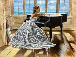 Harry McCormick Laura in Piano Room Hand Signed Original Oil on Canvas Art - £4,950.48 GBP
