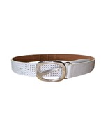 Nike White Perforated Silver Metallic SWOOSH Logo Belt Size Mens Sz 32 S... - $19.53 CAD