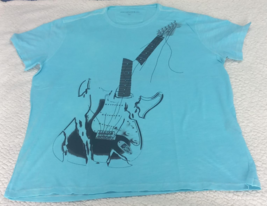 John Varvatos Star USA Men&#39;s Stone Wash Turquoise Broken Guitar T-Shirt XXL - $38.98