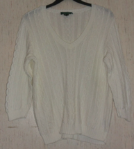 EXCELLENT WOMENS LAUREN RALPH LAUREN IVORY CABLE KNIT PULL OVER SWEATER ... - £29.39 GBP