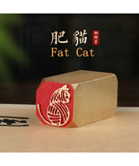 Solid Brass Cat Seal Chop Stamp Hand Polished Feline Portrait Art 1.5x1.... - $27.39 CAD