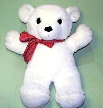 30&quot; Vintage Dakin Cuddles 1980 Teddy Bear White With Red Plaid Ribbon Very Rare - £176.93 GBP