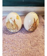 2 Easter Egg Porcelain Salt Pepper Set Bunny Rabbits Butterflies Flowers - £15.73 GBP