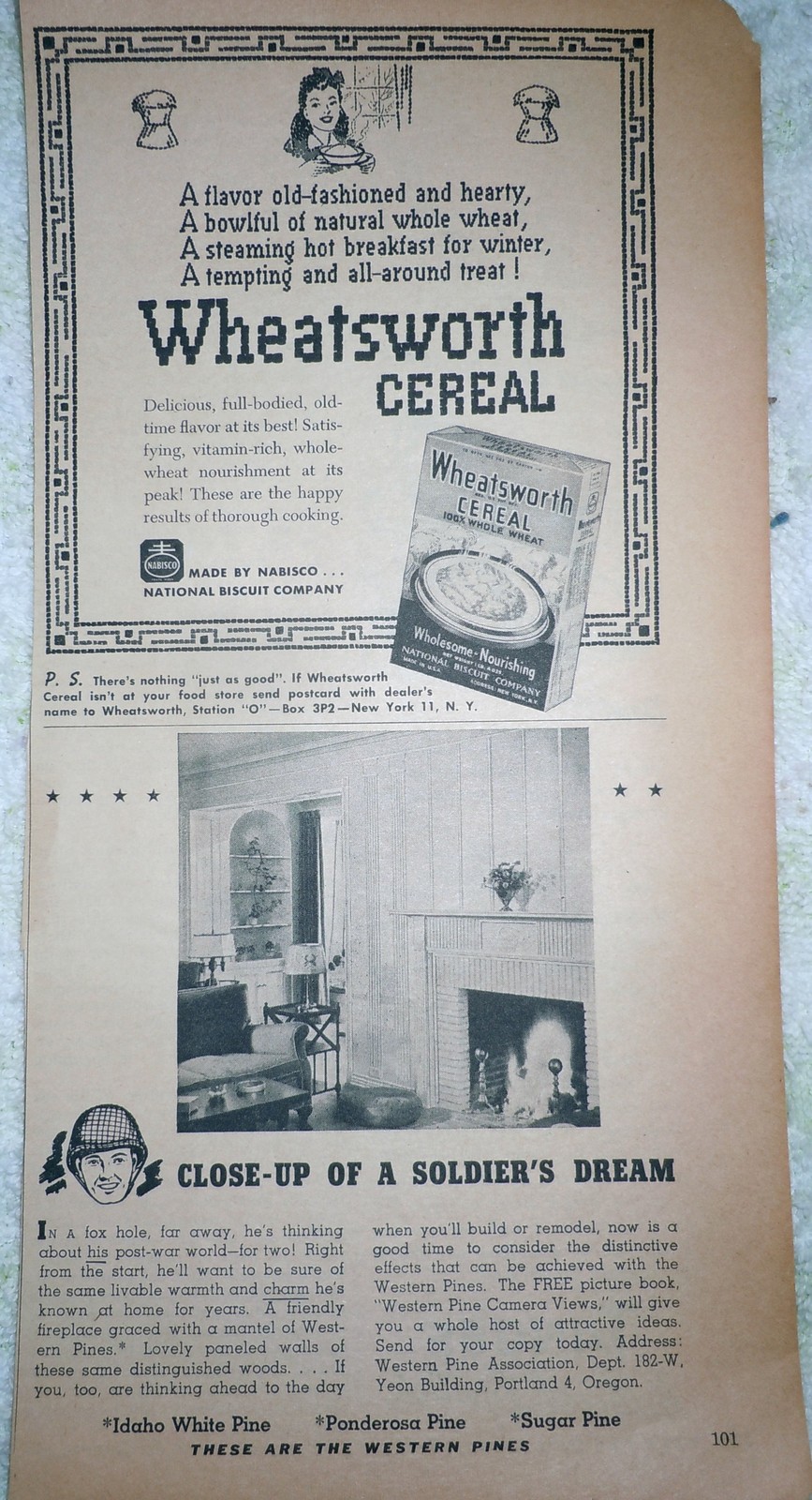 Wheatsworth Cereal &amp; Pondersoa Pine Small Magazine Print Advertisements Art - $4.99