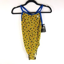 TYR Womens One Piece Swimsuit Diamondfit Open Back Geometric Yellow 34 US M - £23.10 GBP