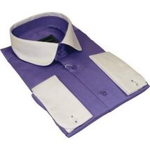Men 100% Cotton Shirt CIERO MONTERO Turkey #STN 240 Purple/White Collar Slim Fit image 3