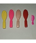 VTG Barbie Mattel 4 Hair Brushes 1 Comb Lot Pink Red Yellow Peach-ish - $9.85