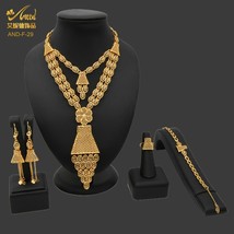 Dubai Luxury Gold Wedding Jewelry Set 24K Copper Gold Bridal Necklace Bracelet E - £28.89 GBP