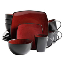 Gibson Elite Soho Lounge Square 16-Piece Dinnerware Set,  Red - £72.53 GBP