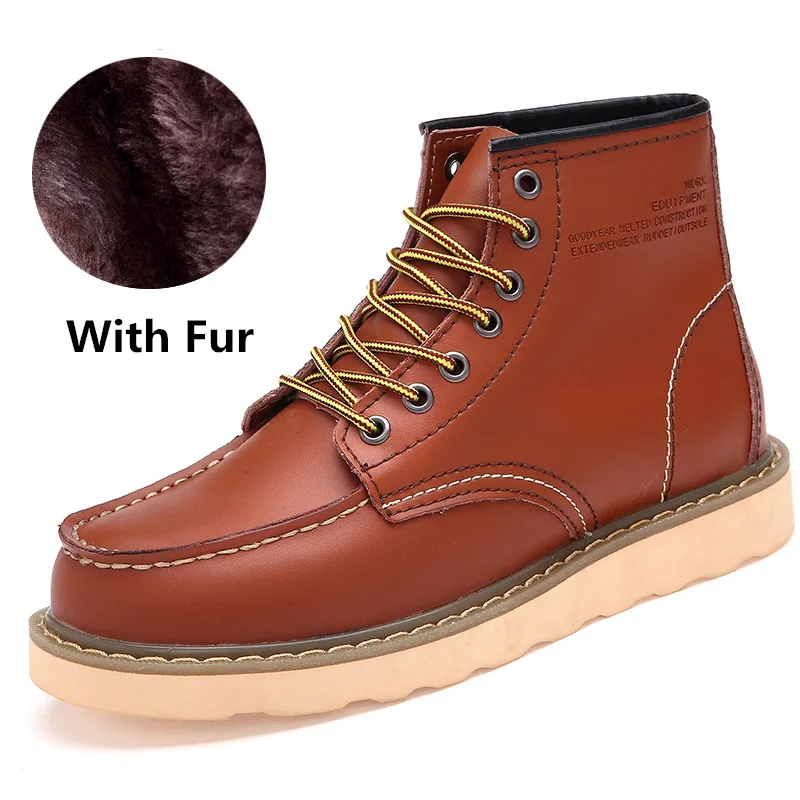 2024 Red Retro Leather Boots Men  Warm Winter Boots Comfort British Style Big Si - £66.68 GBP