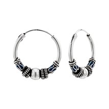 925 Silver Bali Hoops Oxidized 20 mm Hoop with Circles - £14.93 GBP