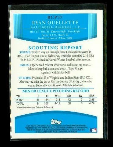 2008 TOPPS 1ST BOWMAN CHROME Baseball Card BCP37 RYAN OUELLETTE Orioles Item image 2