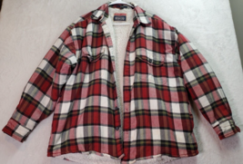 Koman Shacket Men Large Red Plaid Fleece Pockets Long Sleeve Collar Button Front - £11.21 GBP
