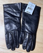 Size 6 1/2 NEW Bloomingdale&#39;s Black Leather Gloves with Cashmere Lining ... - $34.64