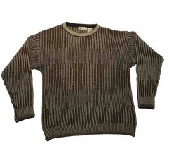 Vintage Xtreme Gear Knit Pullover Sweater Tan Brown Vertical Stripes Geometric L - £18.94 GBP