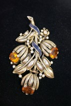 Trifari 1940s Alfred Phillipe Amber Topaz Rhinestone Flower Clip Pin RARE - £521.26 GBP