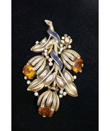 Trifari 1940s Alfred Phillipe Amber Topaz Rhinestone Flower Clip Pin RARE - $12,375.49 MXN