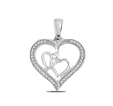 Sterling Silver Round Diamond Triple Heart Outline Pendant 1/8 ctw - £203.07 GBP