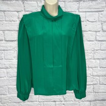 Vintage Nicola Secretary Blouse Size 14 Green Long Sleeve Pleated Button... - $24.70