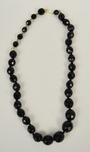 Jet Black Onyx Crystal Glass Faceted Graduated Bead Necklace - £39.57 GBP