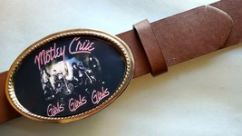 Motley Crue&quot;Girls,Girls,Rock Epoxy Belt Buckle&amp; 1 1/2&quot; Brown Bonded Leather Belt - £19.42 GBP